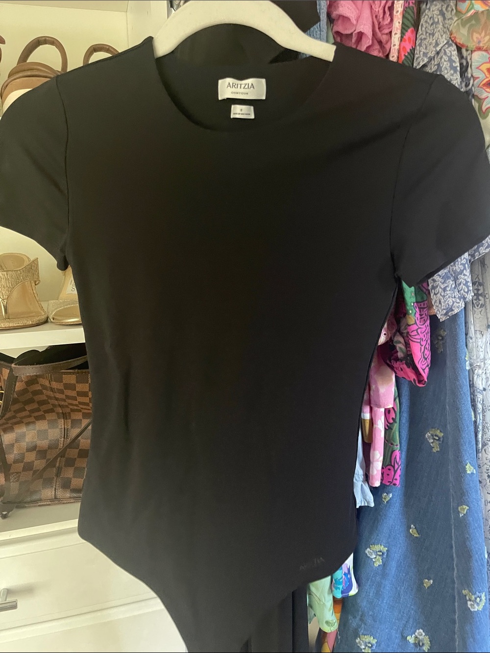 Aritzia Black Short-Sleeve Crewneck Bodysuit